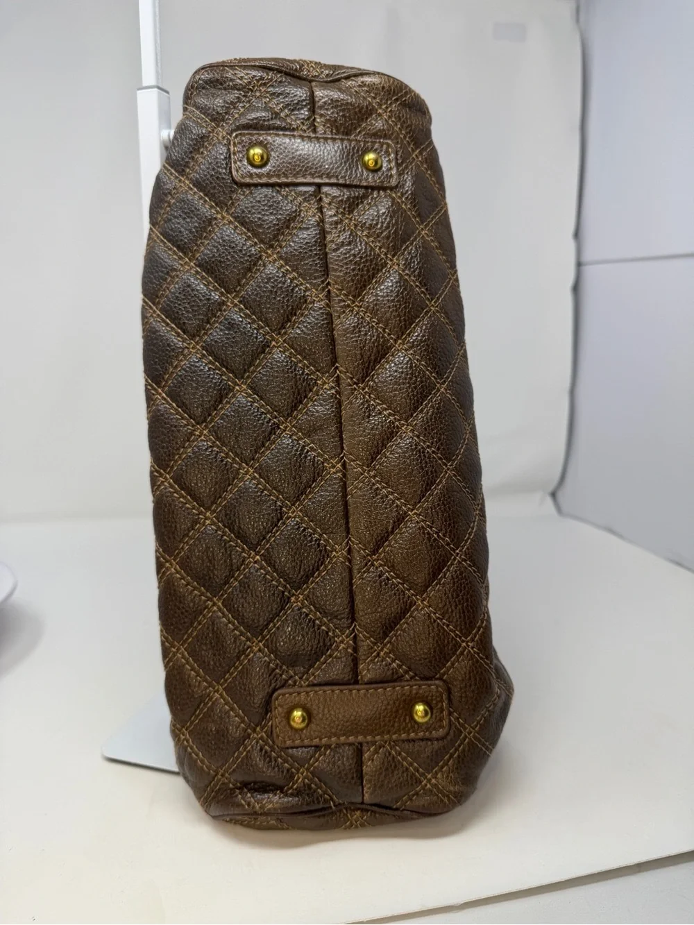 Marc Jacobs Stam Quilted Brown contrast stitch/ maroon suede interior Fall 2005